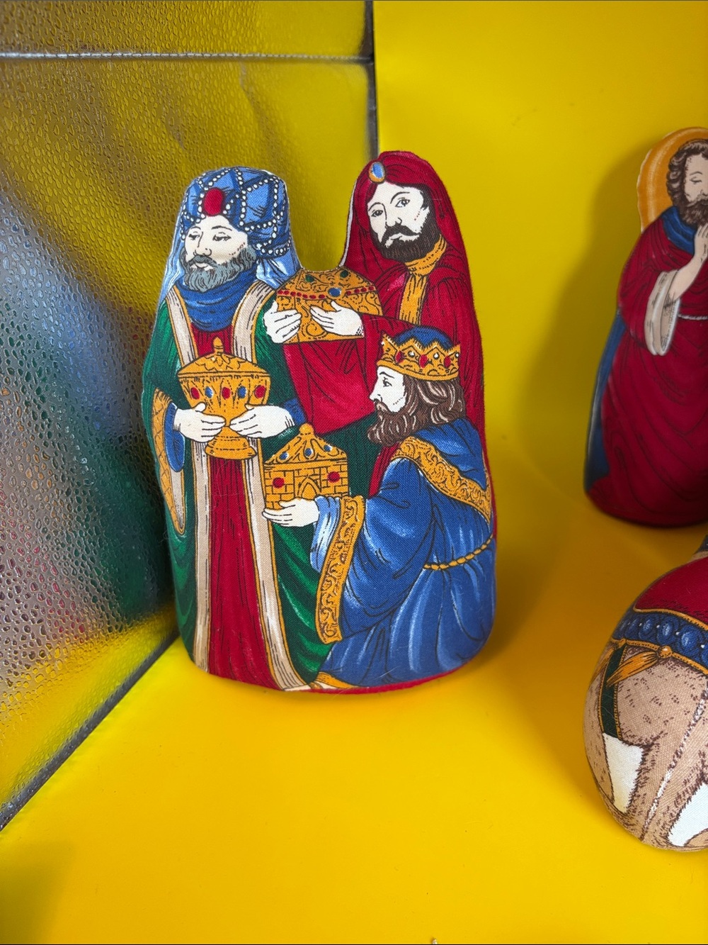 Handcrafted Fabric Nativity Set in Red, Blue, Green, Tan - Picture 8 of 9